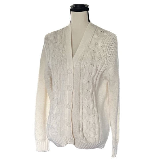 Hand. Loomed Covered Button Up Sweater Cardigan. Size L - Picture 3 of 5